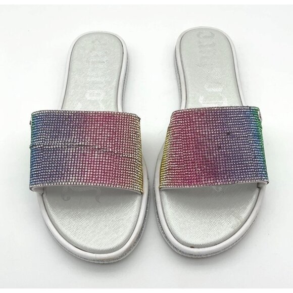 Juicy Couture Shoes - Juicy Couture Yippy Rainbow Rhinestones Glitter Pool Slides Ladies 11